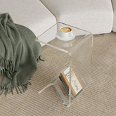 Table basse en acrylique transparente – table d’appoint multifonction pour salon, chevet, canapé ou rangement latéral
