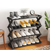 Étagère de rangement pour chaussures à 4 couches, structure en X, 1 pièce, design simple à assembler, idéale pour le porche ou le salon