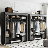 Armoire portable en tissu non tissé – 162 x 43 x 175 cm, 3 porte-vêtements avec housse zippée, couleur noire, pour chambre à coucher