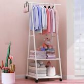 Porte-vêtements portable en acier inoxydable avec roulettes – étagère triangulaire à 2 couches et crochets, pour maison ou bureau